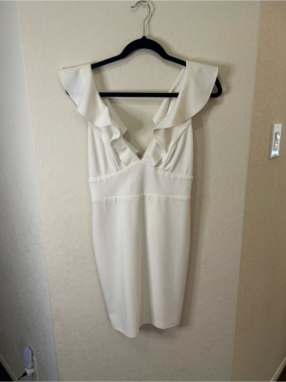 Lulu's White Ruffle V-Neck Mini Dress with Flutter Sleeves